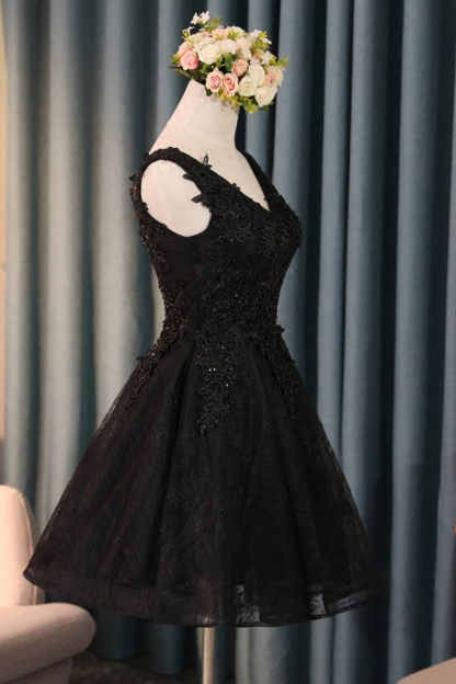 Lace Appliques New Arrival Black Custom Made A-line Beads Sexy Short Homecoming Dresses-newarrivaldress