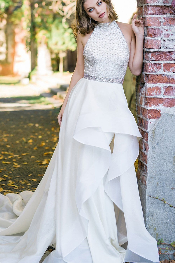 Stylish Halter White Simple Garden Wedding Dress-newarrivaldress