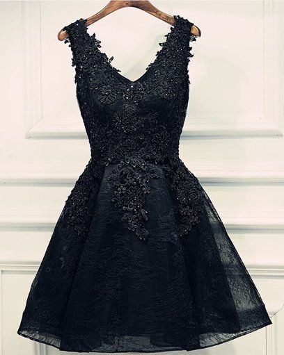 Lace Appliques Beads V-Neck Lace-Up Black Sexy Short Homecoming Dresses BA6904-newarrivaldress