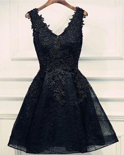 Lace Appliques Beads V-Neck Lace-Up Black Sexy Short Homecoming Dresses BA6904-newarrivaldress