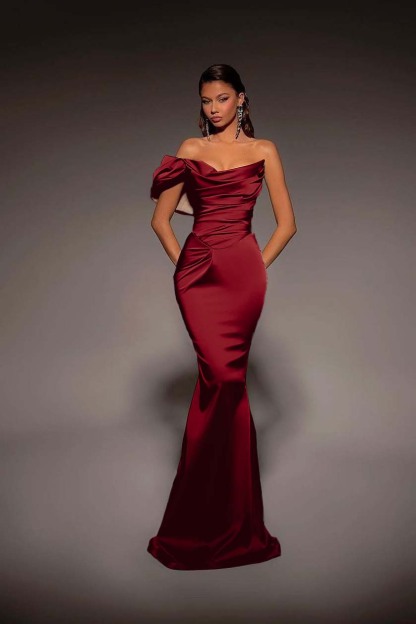 One Shoulder Strapless Long Mermaid Prom Dress With Pleated