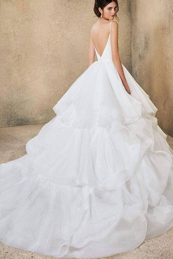 Sweetheart Spaghetti Straps Puffy Wedding Dress Sleeveless Simple Bridal Dress-newarrivaldress