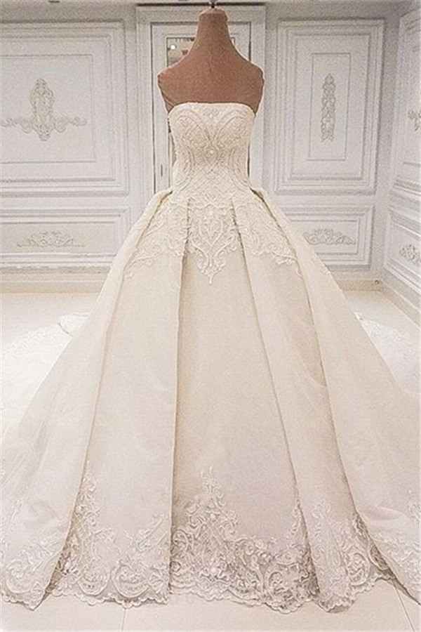 Elegant Strapless Lace Wedding Dresses 2021 | Glamorous Overskirt Bridal Ball Gowns-newarrivaldress