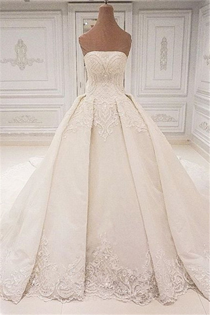 Elegant Strapless Lace Wedding Dresses 2021 | Glamorous Overskirt Bridal Ball Gowns-newarrivaldress
