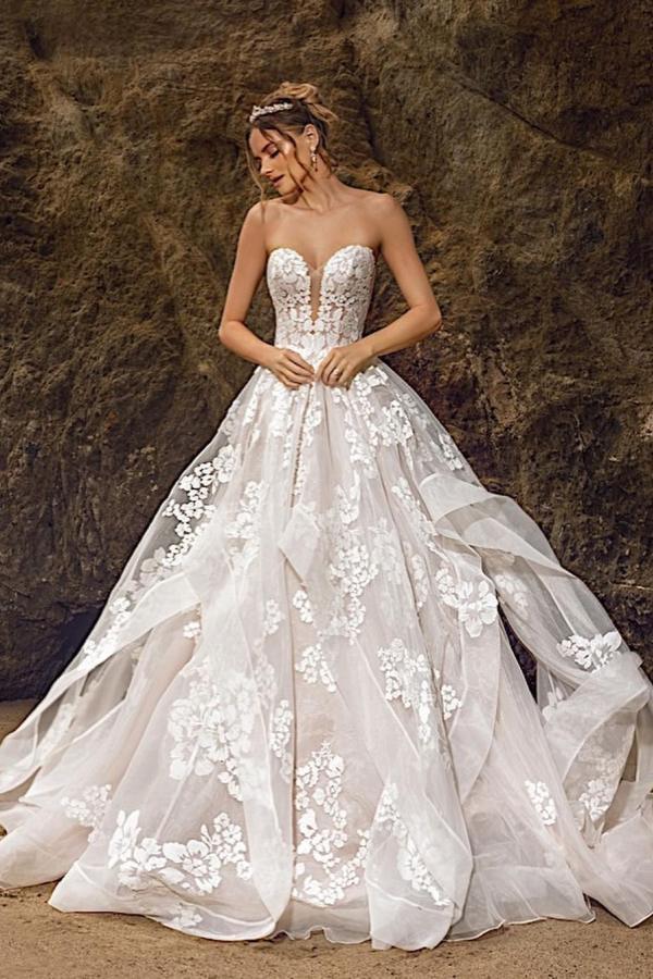 Sleeveless white Floral Lace Aline Wedding Dress Sweetheart Bridal Dress-newarrivaldress