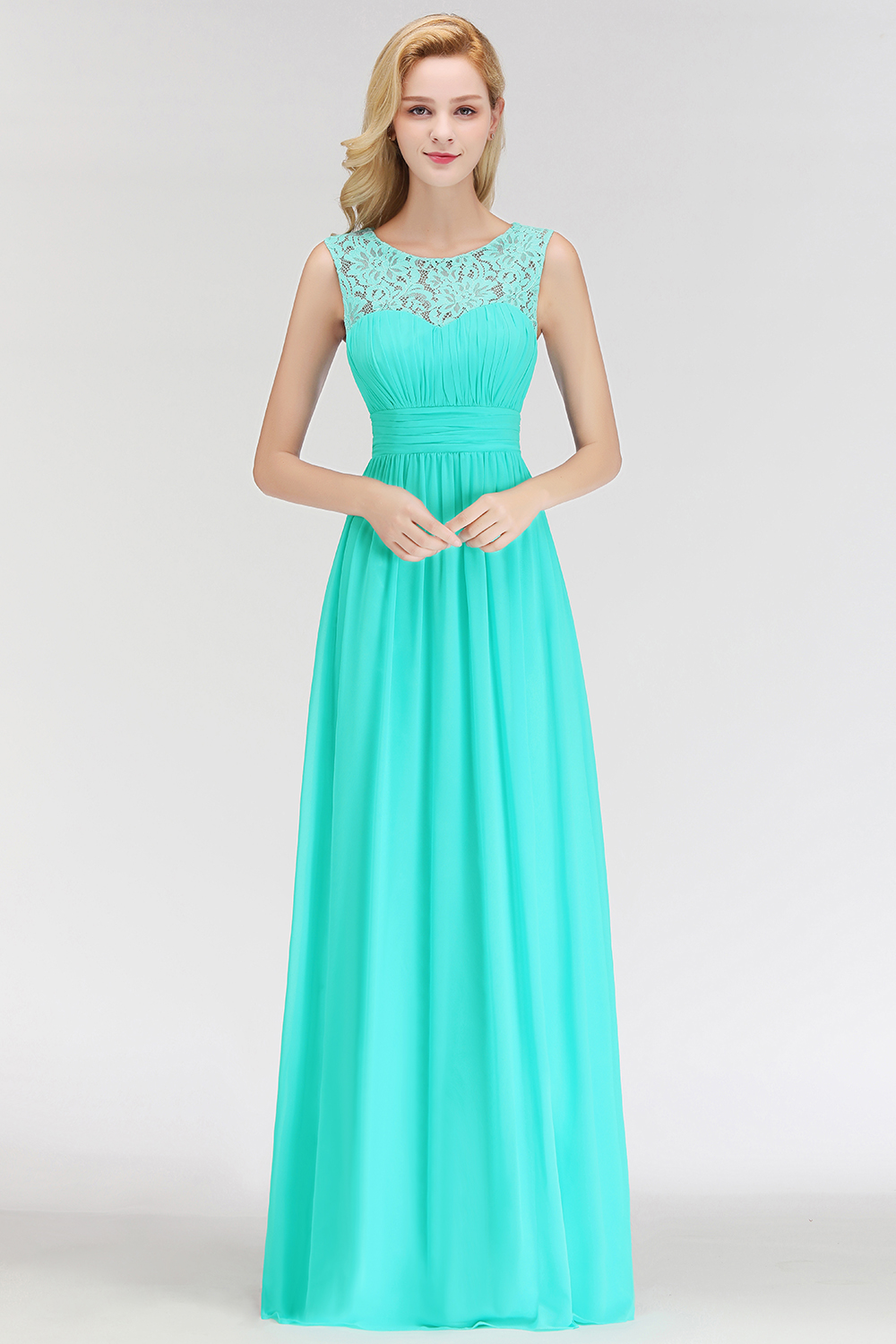 MABEL | A-line Sleevless Long Lace Appliques Neckline Bridesmaid Dresses-newarrivaldress