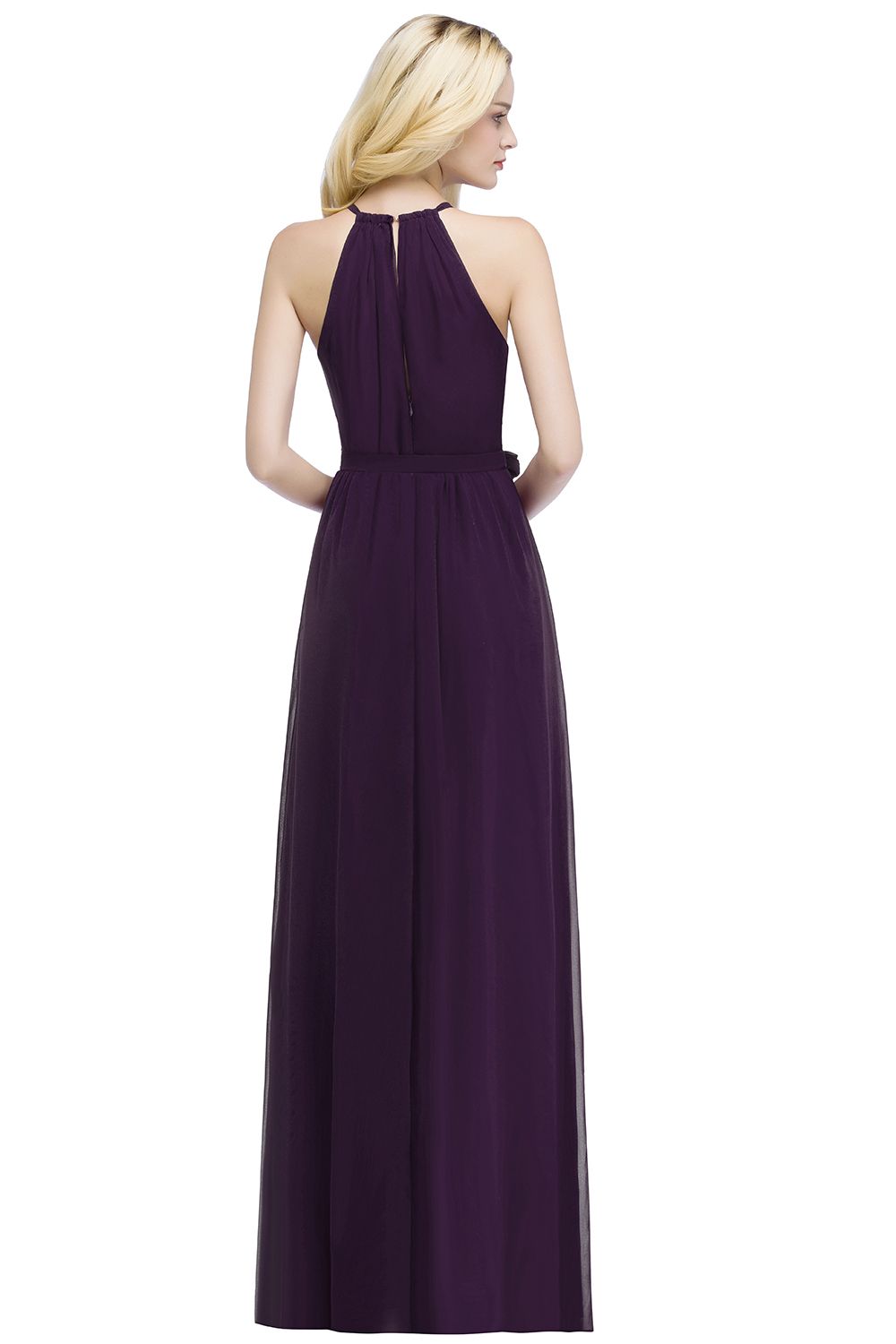 ROSALIND | A-line Halter Floor Length Burgundy Bridesmaid Dresses with Bow Sash-newarrivaldress