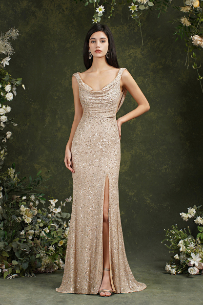 Chic Straps Sequins Side Slit Prom Dress Sleeveless Evening Party Dress-newarrivaldress