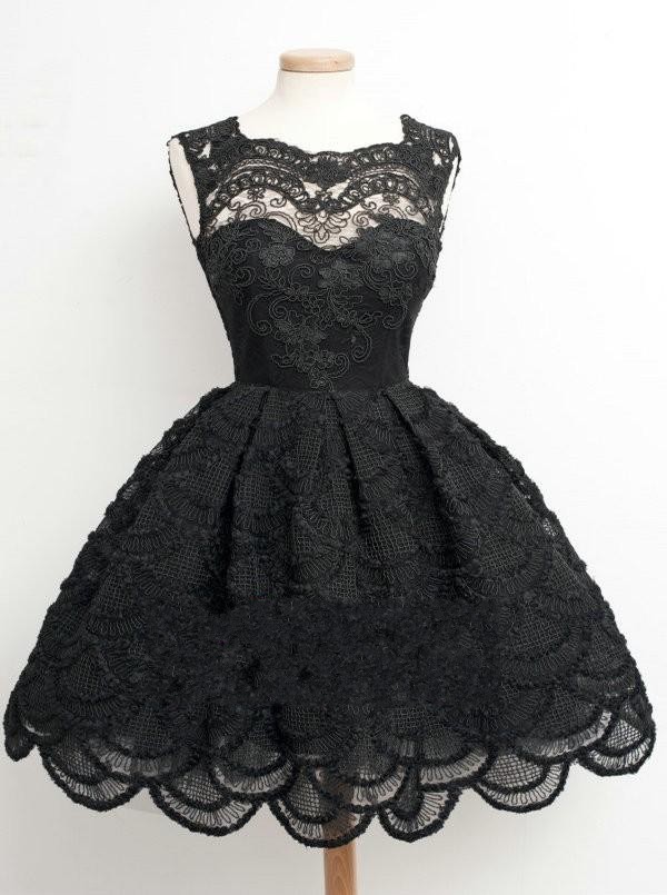 Knee Length Black Little Lace Dresses Sexy Short Homecoming Dresses-newarrivaldress