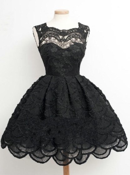 Knee Length Black Little Lace Dresses Sexy Short Homecoming Dresses-newarrivaldress