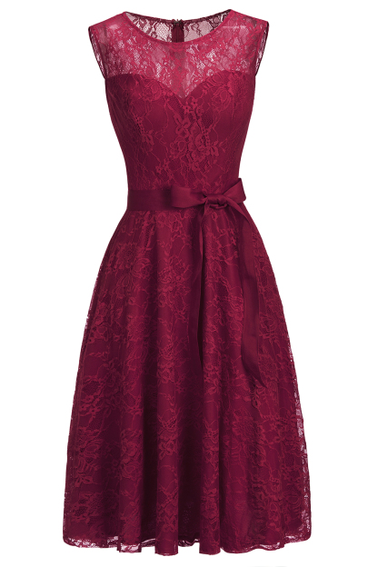 A-line Sleeveless Burgundy Lace Dresses with Bow-newarrivaldress