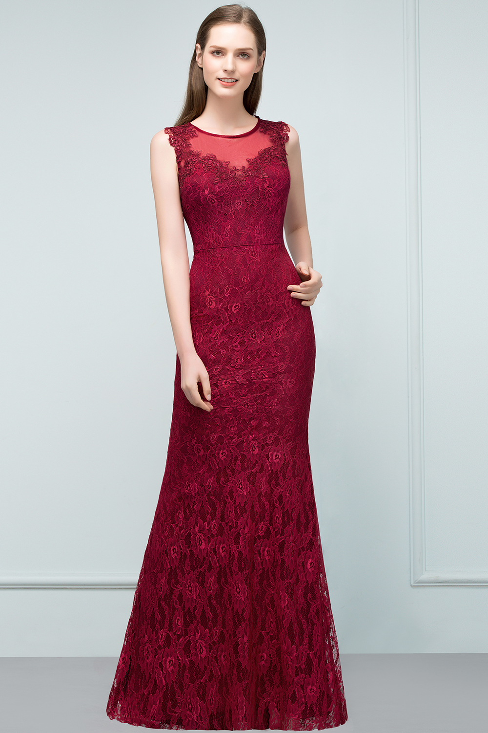SUSAN | Mermaid Floor Length Sleeveless Lace Burgundy Prom Dresses-newarrivaldress