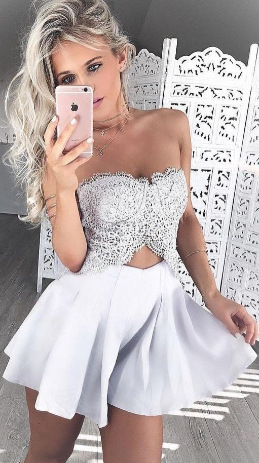 Newest White Strapless Sleeveless Short Homecoming Dress-newarrivaldress