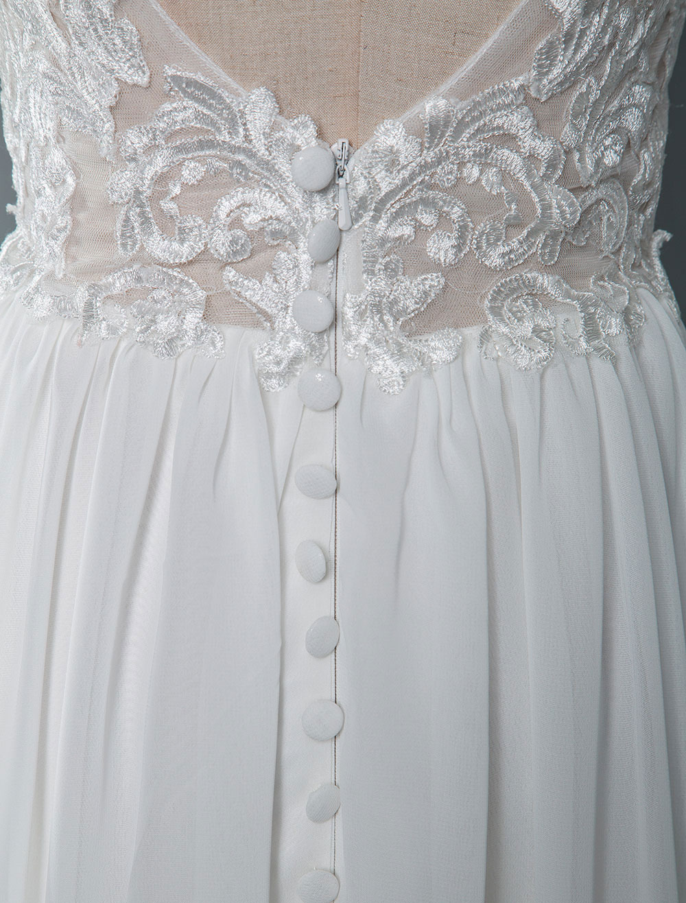 Wedding Dress V Neck Sleeveless Lace A Line Floor Length Chiffon Bridal Gowns With Train-newarrivaldress