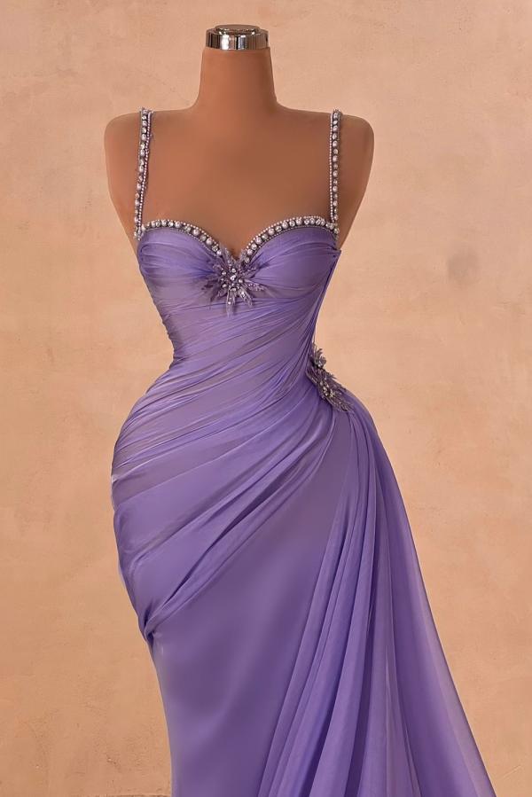 Stunning Spaghetti Straps Ruched Satin Mermaid Prom Dress Sweetheart Long Evening Dress-newarrivaldress