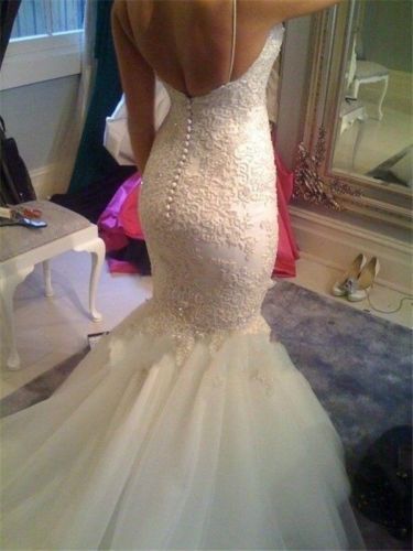 Sexy Spaghetti Straps Mermaid Wedding Dress Court Train Bridal Gowns with Buttons-newarrivaldress