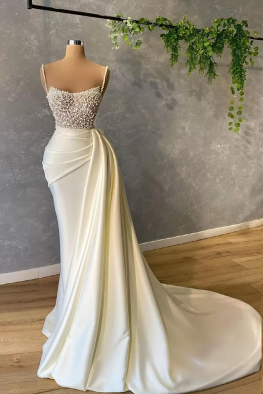 Sequins Pearls Mermaid Prom Dress Sleeveless Evening Maxi Dress with Train-newarrivaldress