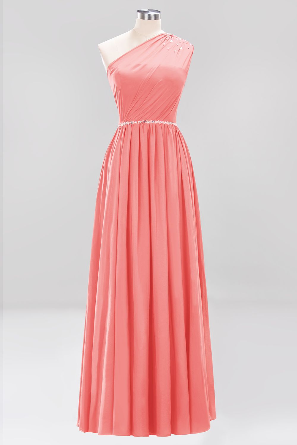 Elegant A-Line Burgundy Chiffon One-Shoulder Sleeveless Ruffles Floor-Length Bridesmaid Dresses with Beadings-newarrivaldress