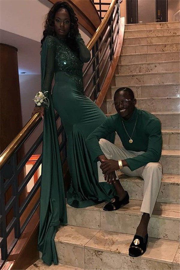 Stylish Round Neck Long Sleeves Appliques Mermaid Prom Dress BC0969-newarrivaldress