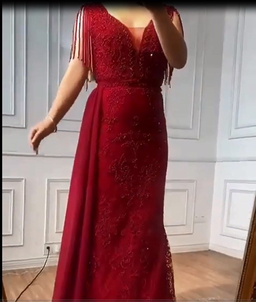 Charming tassel Sleeves Mermaid Prom Dress Glitter Beading Lace Appliques Party Gown-newarrivaldress