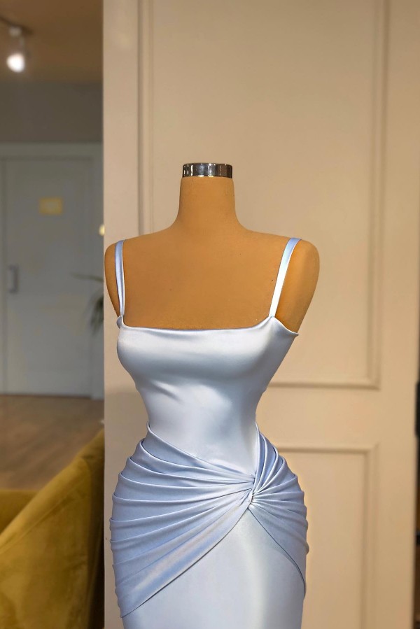 Chic Sky Blue Square Neck Slim Evening Party Wear Dress-newarrivaldress