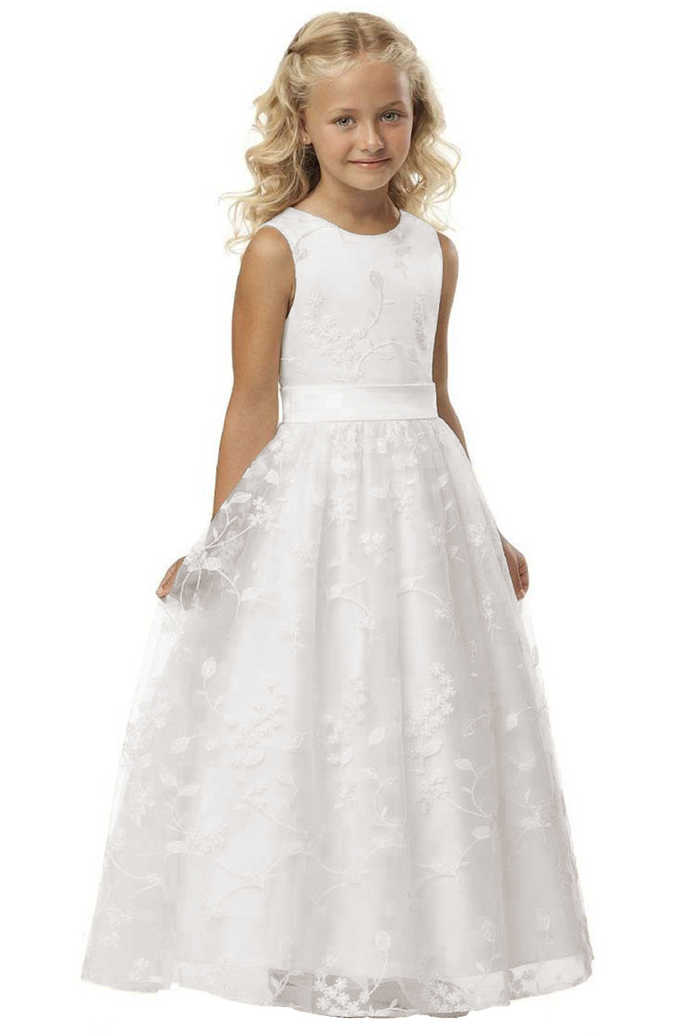 Flower Girl Dress Sleveless Jewel Neck Ivory Wedding Party Dress for Kids-newarrivaldress