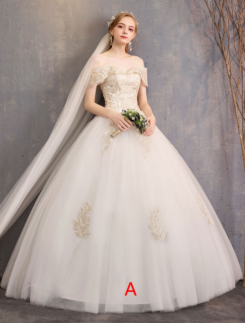 Princess Wedding Dress Ivory Lace Applique Off The Shoulder Short Slee   newarrivaldress