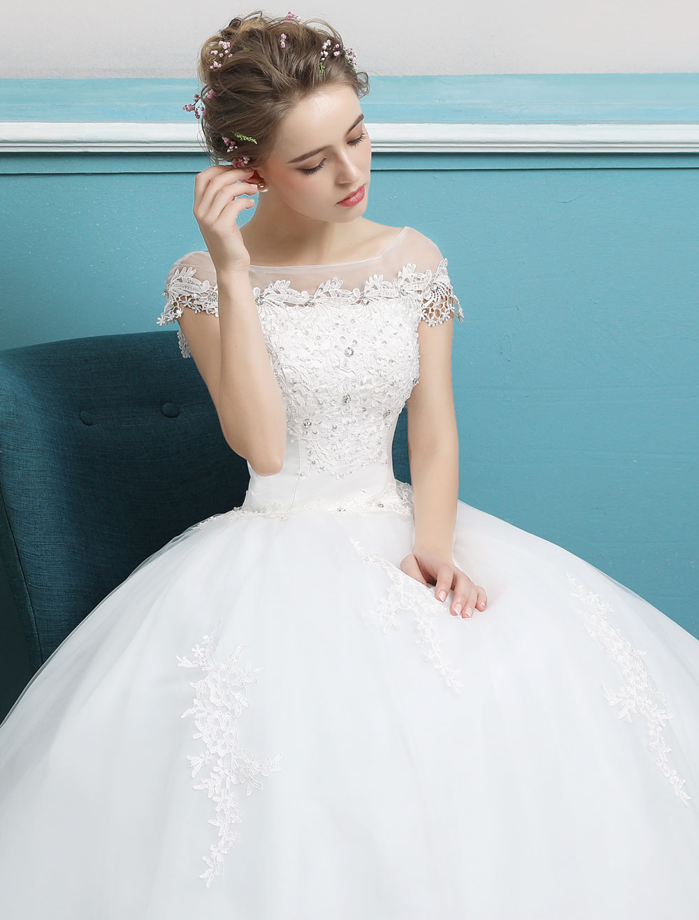 Princess Wedding Dresses Ball Gowns Lace Beaded Ivory Floor Length Bridal Dress-newarrivaldress