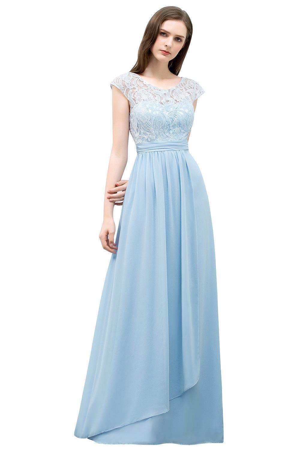 SHIRLEY | A-line Long Cap Sleeves Lace Top Chiffon Bridesmaid Dresses-newarrivaldress