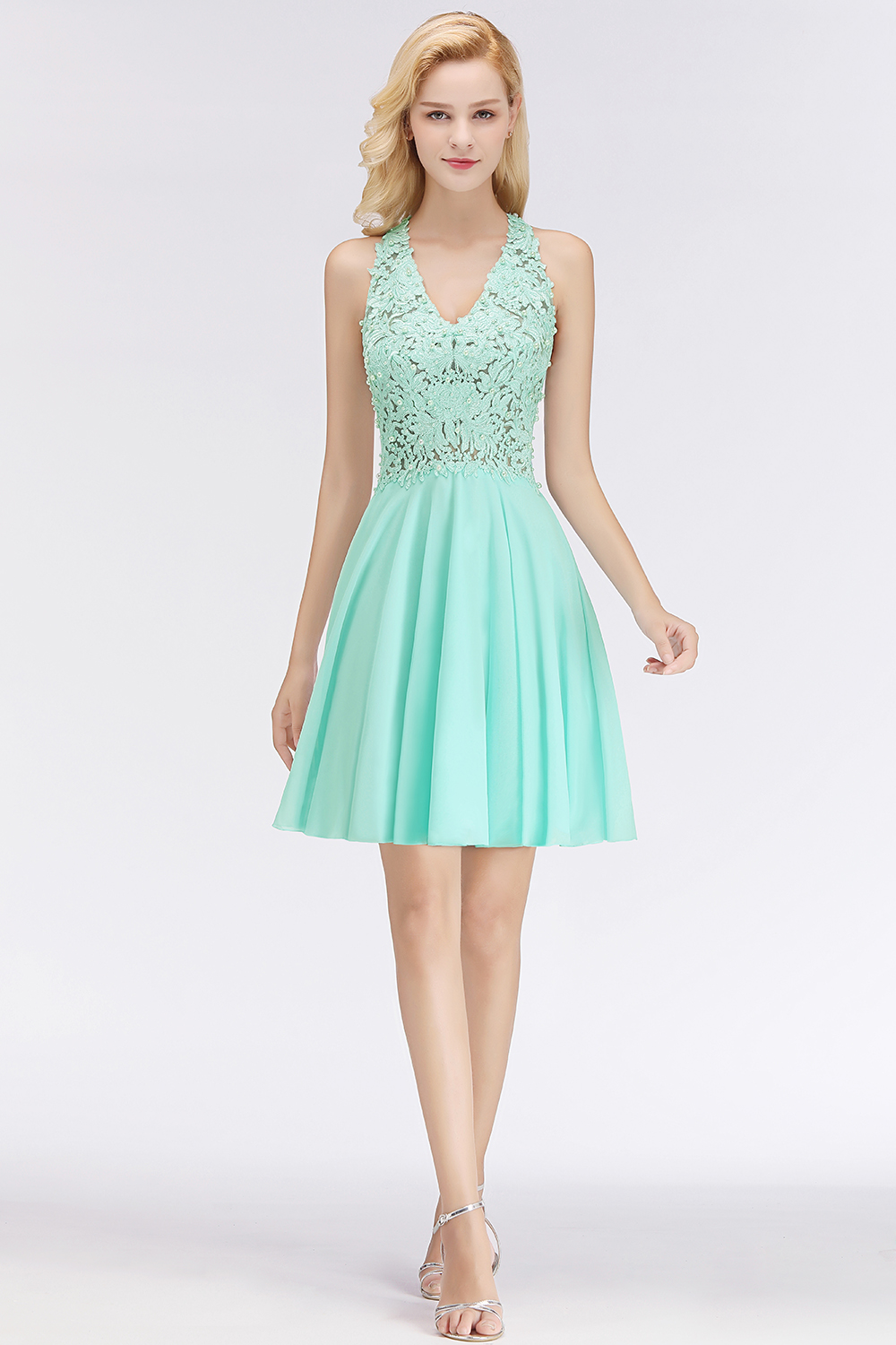 NONA | A-line V-neck Sleeveless Short Appliques Chiffon Homecoming Dresses-newarrivaldress