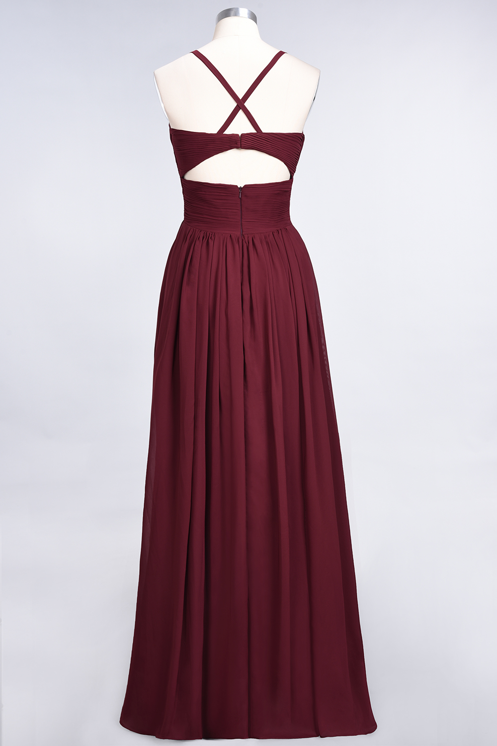 Elegant Princess Chiffon Spaghetti-Straps V-Neck Sleeveless Floor-Length Bridesmaid Dress with Ruffles-newarrivaldress