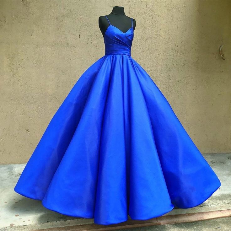 Spaghetti Strap Ball Gown Sleeveless Royal Blue Prom Dresses-newarrivaldress