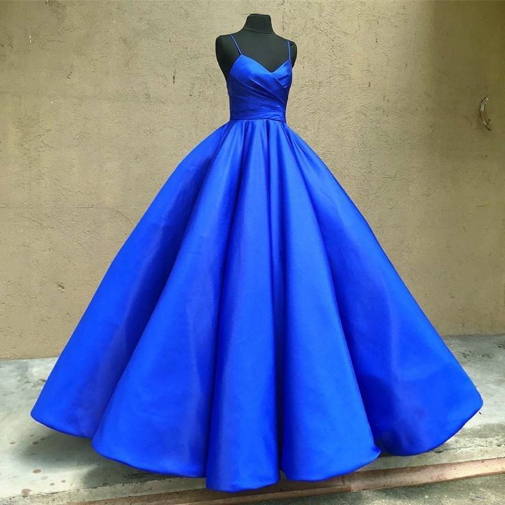 Spaghetti Strap Ball Gown Sleeveless Royal Blue Prom Dresses-newarrivaldress