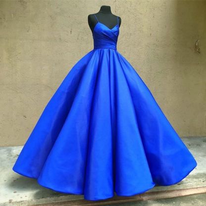 Spaghetti Strap Ball Gown Sleeveless Royal Blue Prom Dresses-newarrivaldress