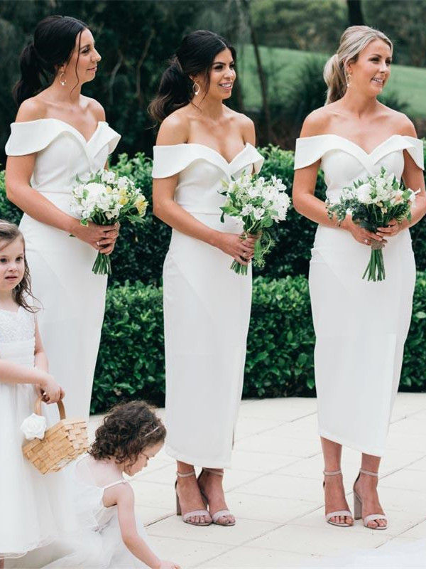 Off The Shoulder Sexy Bridesmaid Dresses | Front Split White Maid of Honor Dress-newarrivaldress
