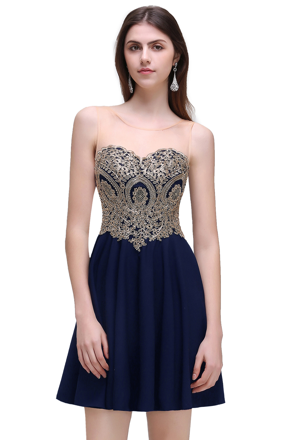 CAITLIN | A-line Short Chiffon Black Homecoming Dresses with Appliques-newarrivaldress