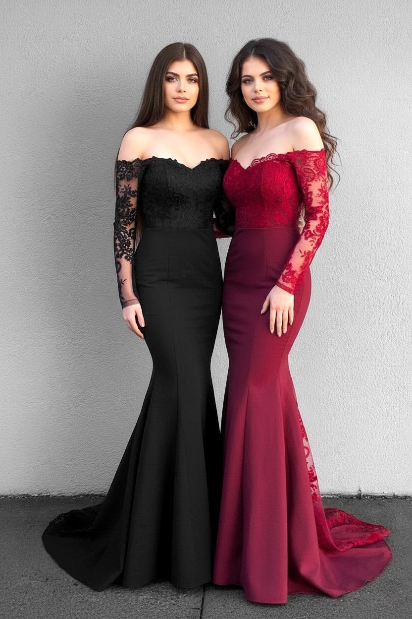Delicate Off-the-shoulder Long Sleeve Prom Dress | Mermaid Prom Dress