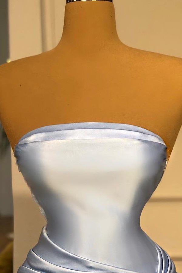 Sky Blue Strapless Satin Long Evening Dress-newarrivaldress