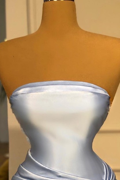 Sky Blue Strapless Satin Long Evening Dress-newarrivaldress