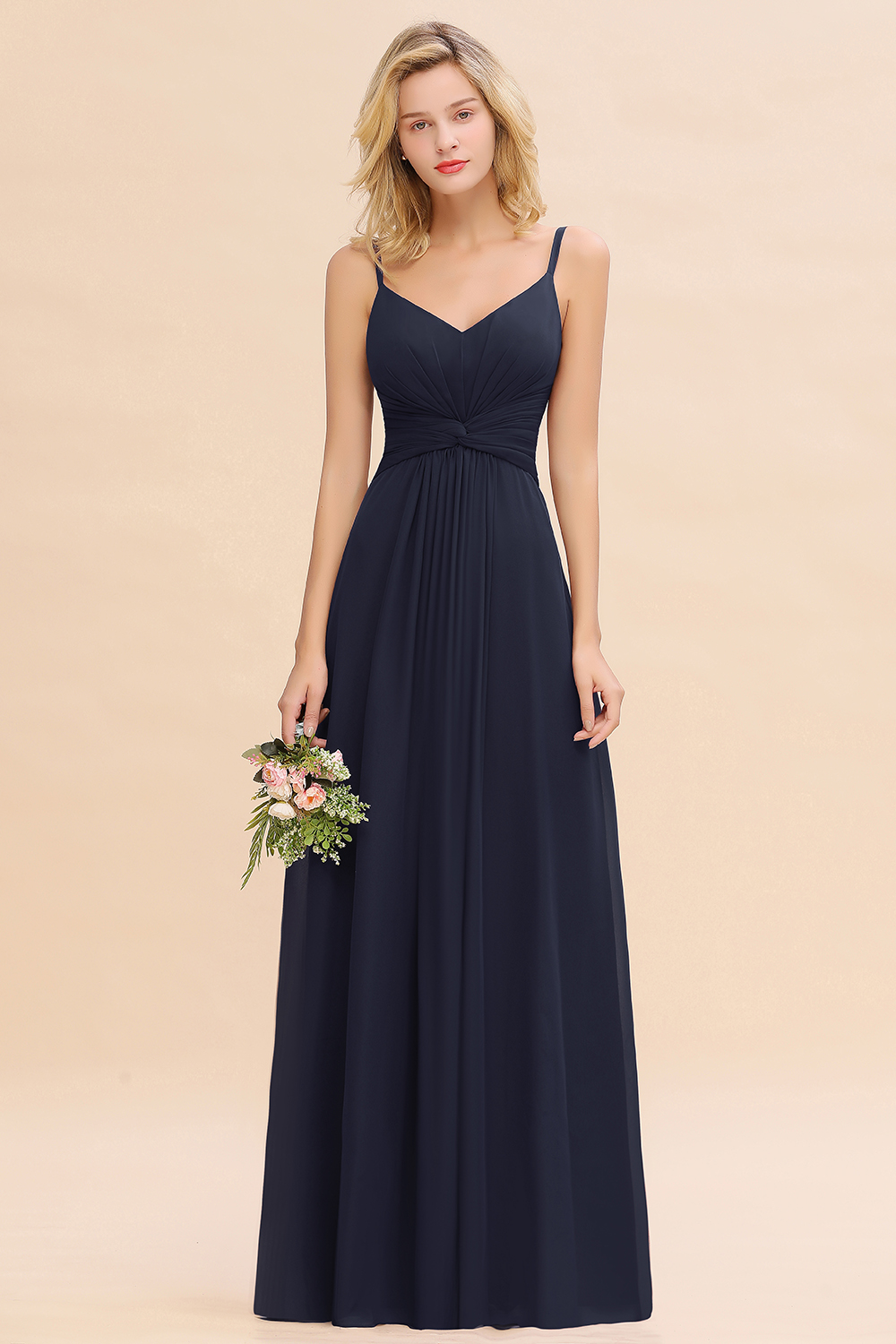 Elegant Sleeveless Ruffle Chiffon Bridesmaid Dress Affordable Backless Long Wedding Party Dress-newarrivaldress
