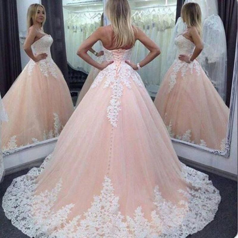 Pink Ball Gown Sweet 16 Dresses | Strapless White Appliques Quinceanera Dress-newarrivaldress