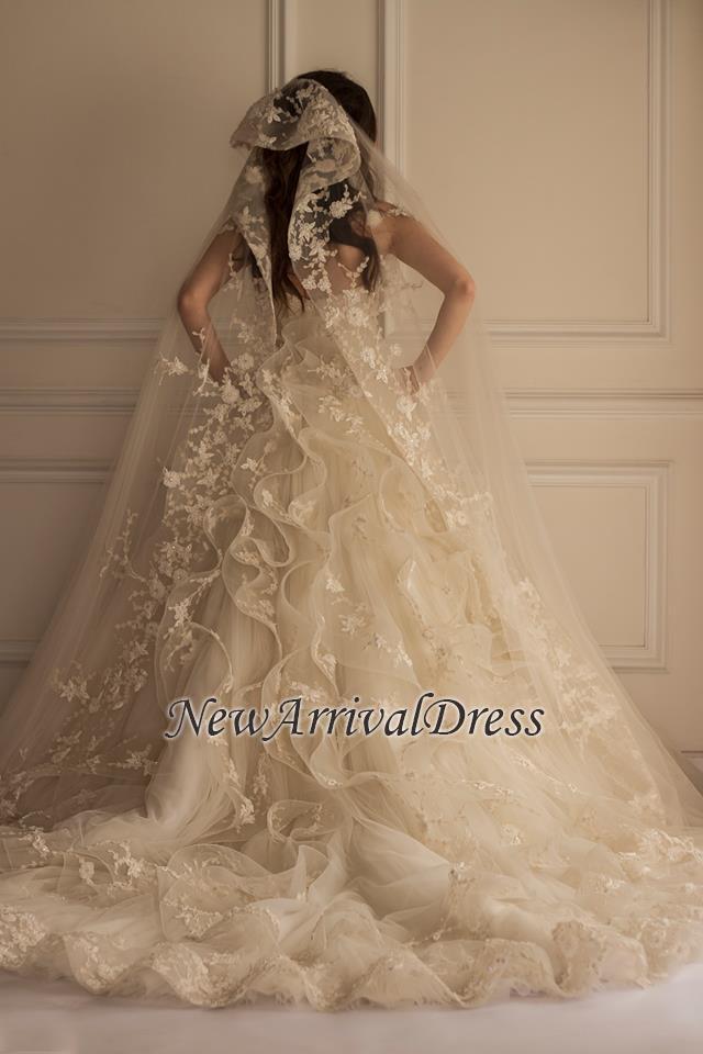 Beautiful Tulle Off The Shoulder Elegant Lace Appliques Wedding Dress-newarrivaldress