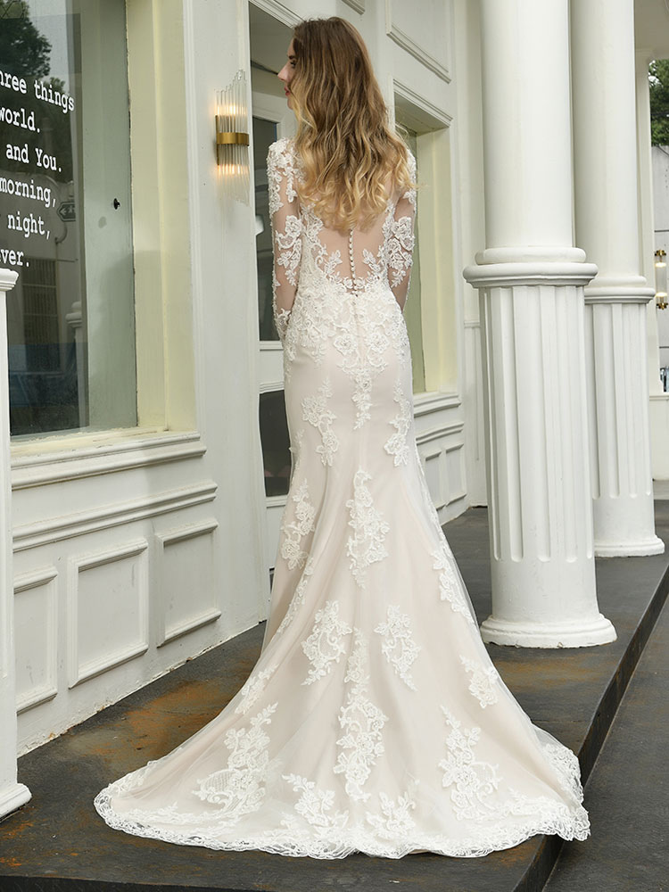 Boho Wedding Dress V Neck Sleeveless Natural Waist Lace Bridal Gowns With Train-newarrivaldress