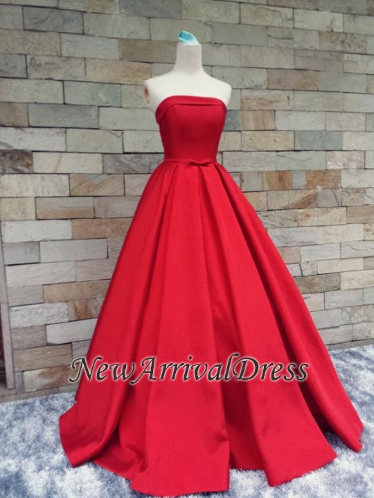 Strapless Red Bows-Sashes Puffy Simple Long Prom Dresses BA8232-newarrivaldress