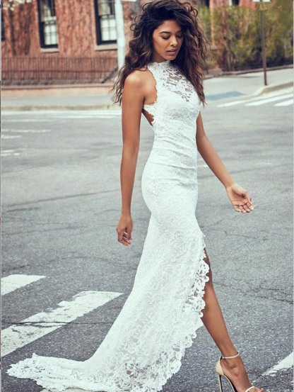 Elegant Sleeveless Mermaid Wedding Dress Long With Split-newarrivaldress