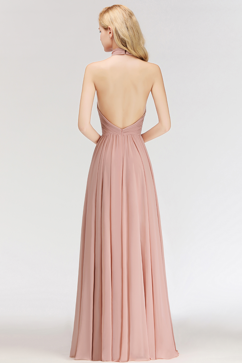 NORAH | A-line Floor Length Halter Ruffled Chiffon Bridesmaid Dresses-newarrivaldress