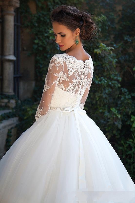 Half Sleeve Ball Gown Wedding Dresses | Puffy Tulle Lace Appliques Bridal Gowns with Beads Belt-newarrivaldress