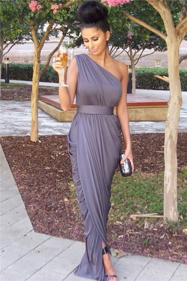 Sexy Beading One Shoulder Sleeveless Floor-length Bridesmaid Dress-newarrivaldress