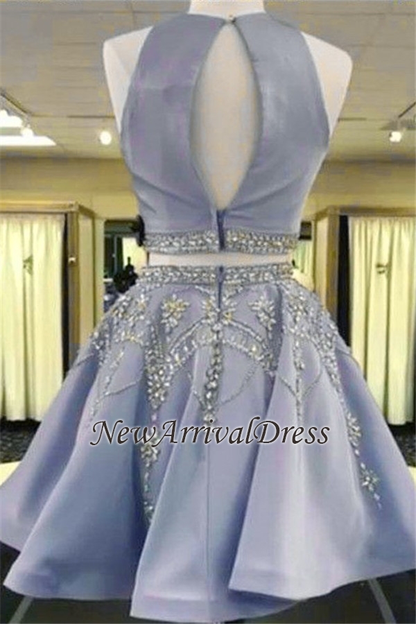 Gorgeous Custom Made A-line Crystal Sleeveless Two Piece Sexy Short Homecoming Dresses-newarrivaldress