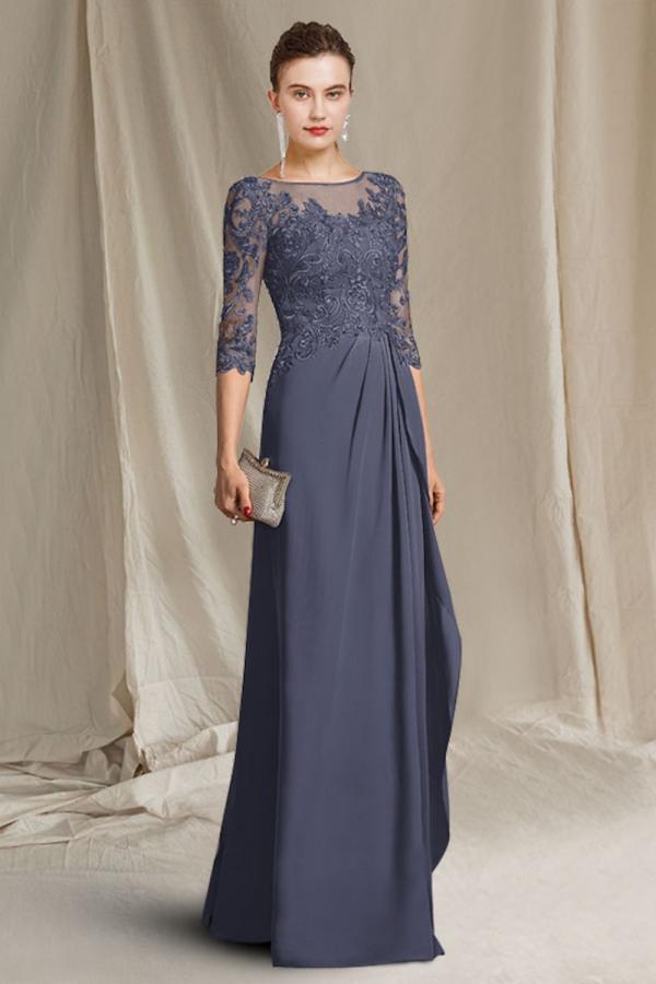 Half Sleeves Chiffon Mother of the Bride Dress Lace Appliques Evening Dress-newarrivaldress